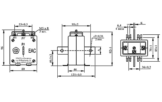 Схема трансформатор тока Т-0,66 У3 150/5, 200/5, 250/5